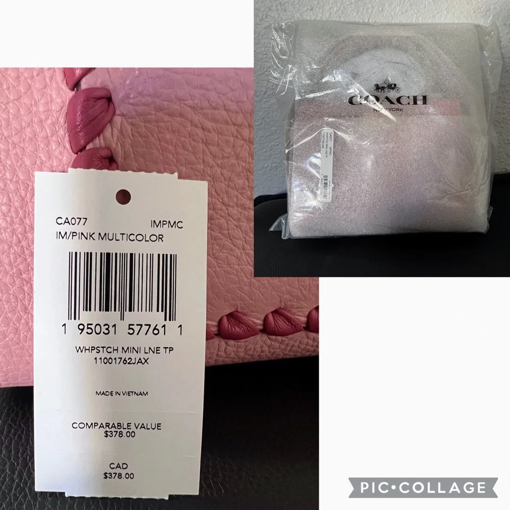 SALE🔥COACH MINI LANE TOP HANDLE WITH‎ WHIPSTITCH GOLD/PINK LEATHER SHOULDER BAG